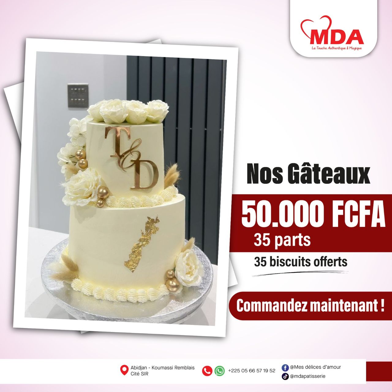 Gâteau Mariage 2 étages 35 parts