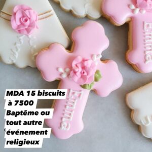Biscuits Croix Baptême Rose